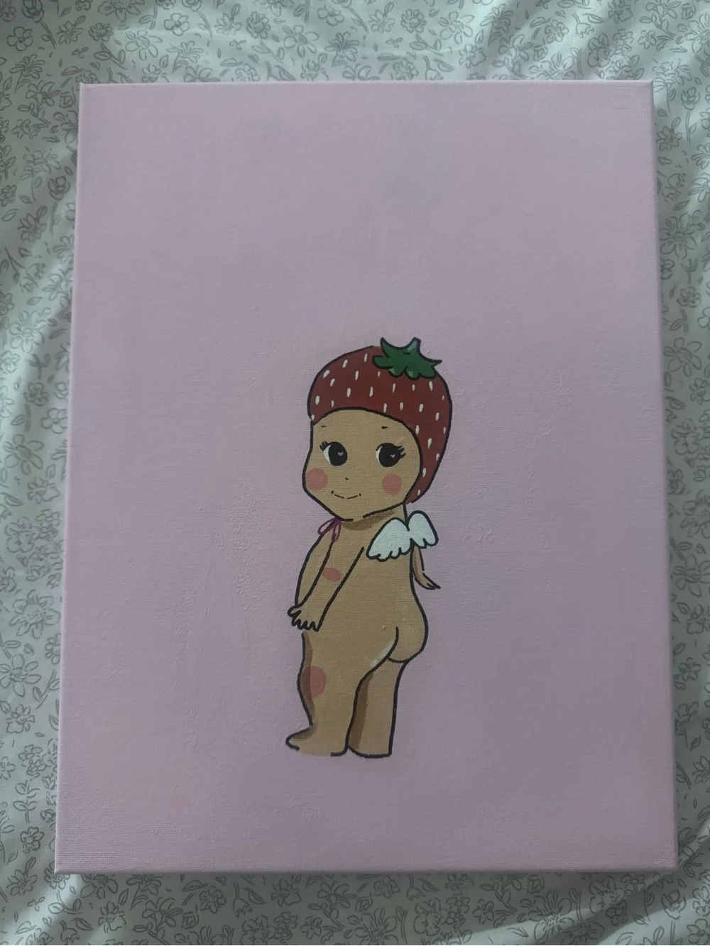 Pink Strawberry Character Canvas Wall Art